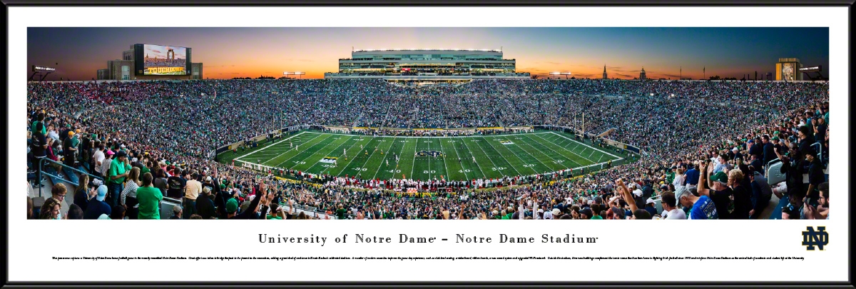 Notre Dame Fighting Irish At Stadium Panorama Poster Select Frame The Panoramic Measures 7 8 Inches Out From Wall And Is 1 4 Wide With A Rounded Profile Front